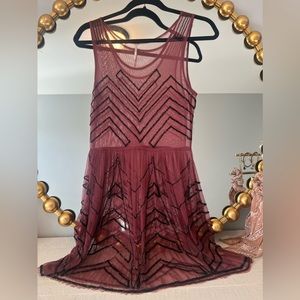 Sheer Maroon, beaded Free People holiday dress